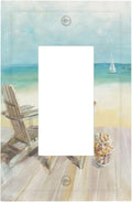 Outlet Covers Beach Chair Seascape Blue Ocean 1 Gang Wall Plate Single Rocker Light Switch Cover Modern Coastal Decorative GFCI Receptacle Cover Electrical Switchplate for Bathroom Bedroom