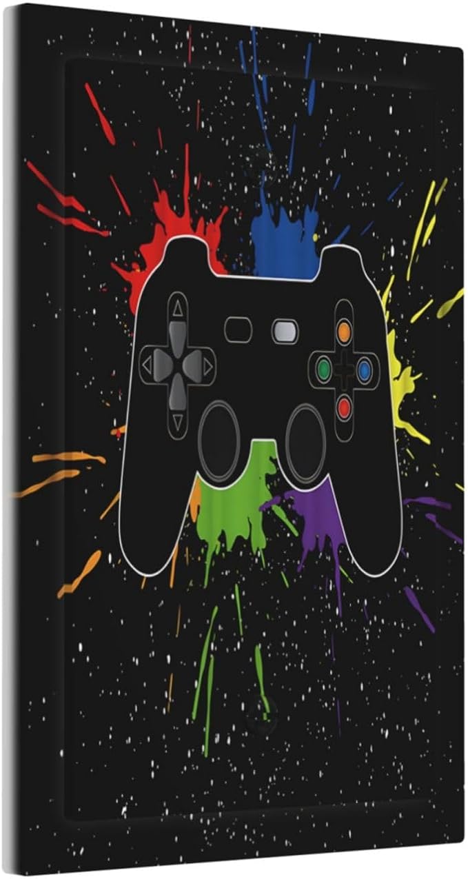 Classic Videogames Controller Black Splash Ink Colorful Light Switch Cover Plate 1 Gang No Device Blank Electrical Wall Plates Faceplate Decorative Switch Plate Covers for Kids Room Nursery Decor