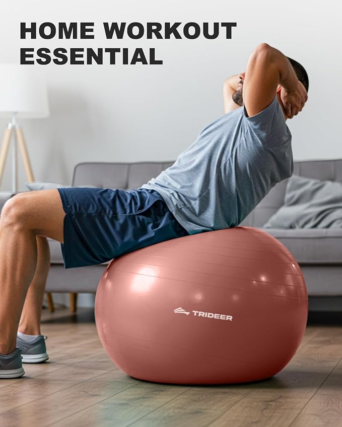 Trideer Exercise Ball for Yoga, Pilates & Fitness – Stability Ball Equipment for Home Gym & Office Chair, Core & Balance Training Accessories, Physical Therapy Equipment, Quick Pump Included, 5 Sizes