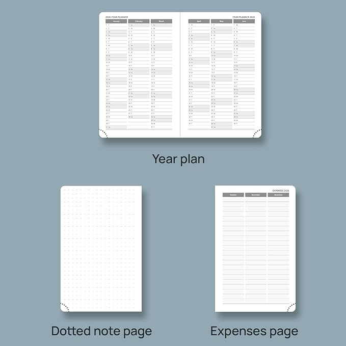 POPRUN 2026 Weekly & Monthly Planner Calendar,Pocket 4'' x 6.25'', Horizontal Layout with Lined Sections, Jan. 2026 - Dec. 2026, Leather Hardcover, 100GSM Paper, Inner Pocket - Soft Pink