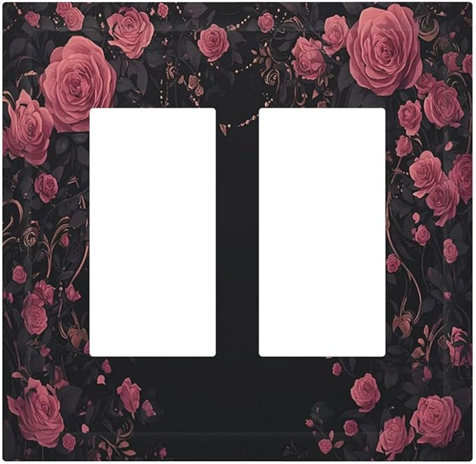 Decorative Outlet Covers Dark Background Red Rose Leaf 2 Gang Double GFCI Rocker Electrical Wall Panels Light Switch Cover Plate for Bedroom living Room Decor