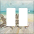 Outlet Covers Beach Chair Seascape Blue Ocean 2 Gang Wall Plate Double Rocker Light Switch Cover Modern Coastal Decorative GFCI Receptacle Cover Electrical Switchplate for Bathroom Bedroom