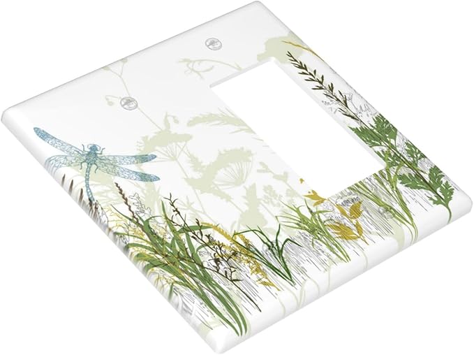 Wild Flower Dragonfly 2 Gang Blank Rocker Light Switch Cover Plates Decorative Electric Outlet Covers Decorator Wall Switch Plate Receptacle Plug Covers 4.6 * 4.5 Inches