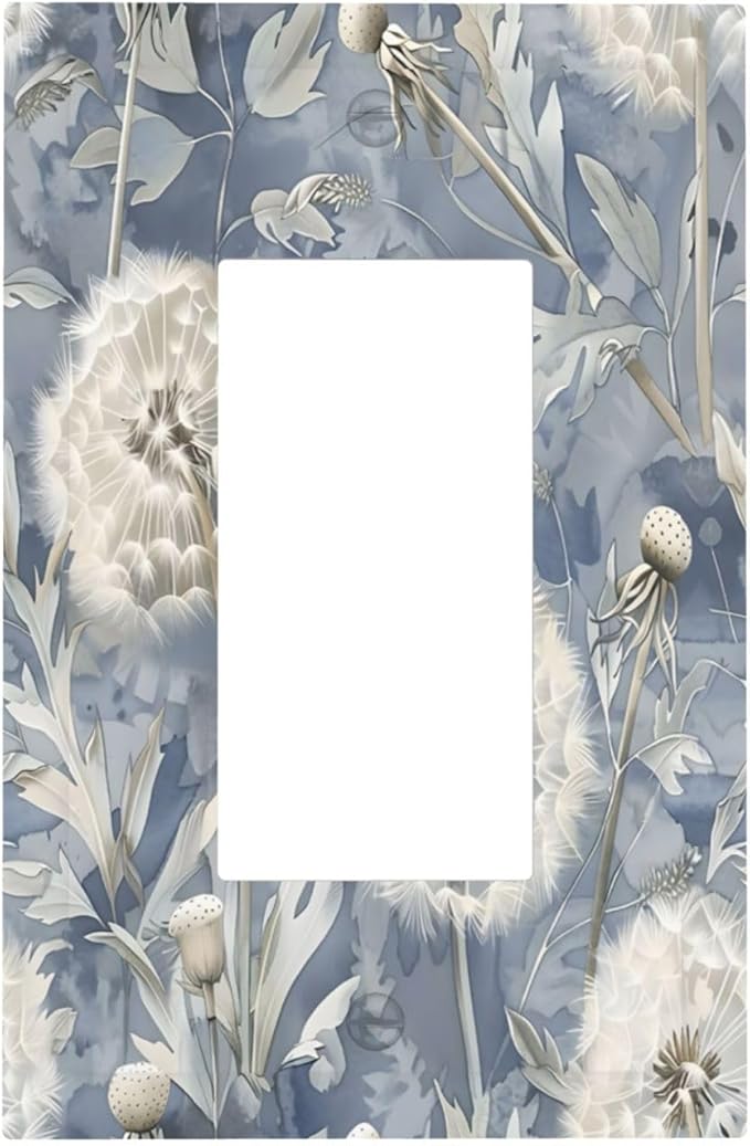 Blue Dandelion Vintage Floral Boho Flower Decorative Outlet Covers 1 Gang Single Rocker Light Switch Cover Plate Wall Plates GFCI Faceplate for Bedroom Living Room Home Decor