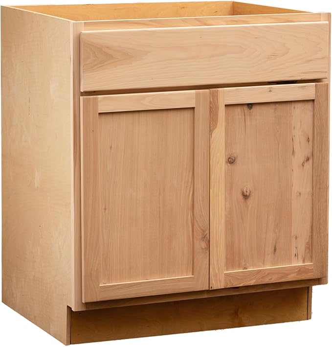 Quicklock RTA (Ready-to-Assemble) | Base Kitchen Cabinets - Shaker Style | Made in America (Raw Cherry, 30" Wx34.5 Hx24 D Base)