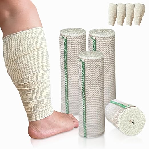 Beltwell® Wide Compression Bandages With Velcro (4 Pack) Elastic Compression Wrap for Legs, Arms & Knees with Dual-Closure Design for Even Compression, Swelling Relief, Sports Support & Injury Recovery