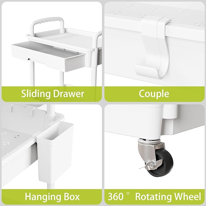 5 Tier Rolling Cart Organizer,Bathroom Cart Organizers with Wheels Laundry Room Organization Mobile Shelving Unit Utility Cart Storage Shelves Multi-Functional for Office, Home(White)