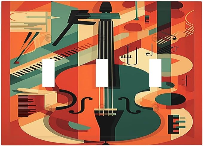Decorative Switch Plates Violin Abstract Jazz Colorful Painting 3 Gang Wall Plate Triple Toggle Light Switch Cover Faceplate Electrical Wall Panels for living Room Office Decor