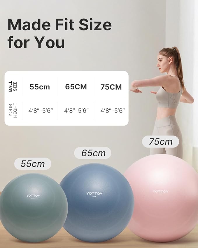 YOTTOY Anti-Burst Exercise Ball for Working Out, Yoga & Pregnancy, Extra Thick Workout Ball for Physical Therapy & Fitness
