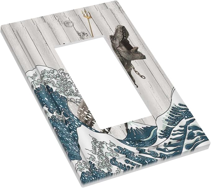 Outlet Covers Funny Cat Cool Cat Dinosaur Sea Wave Wood Single Rocker Light Switch Covers Decorative 1 Gang Receptacle Wall Plate Gfci Electrical Device Switchplate for Farm Bathroom Decora