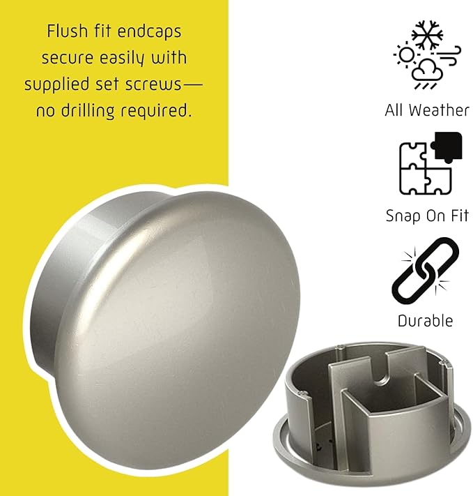 Promenaid 8ft Flush Handrail Kit - Champagne - Complete Indoor/Outdoor Handrail for Stairs - 1.6" Round Anodized Aluminum Railing with 3 Nickel Plated Pivoting Wall Brackets & Flush Endcaps