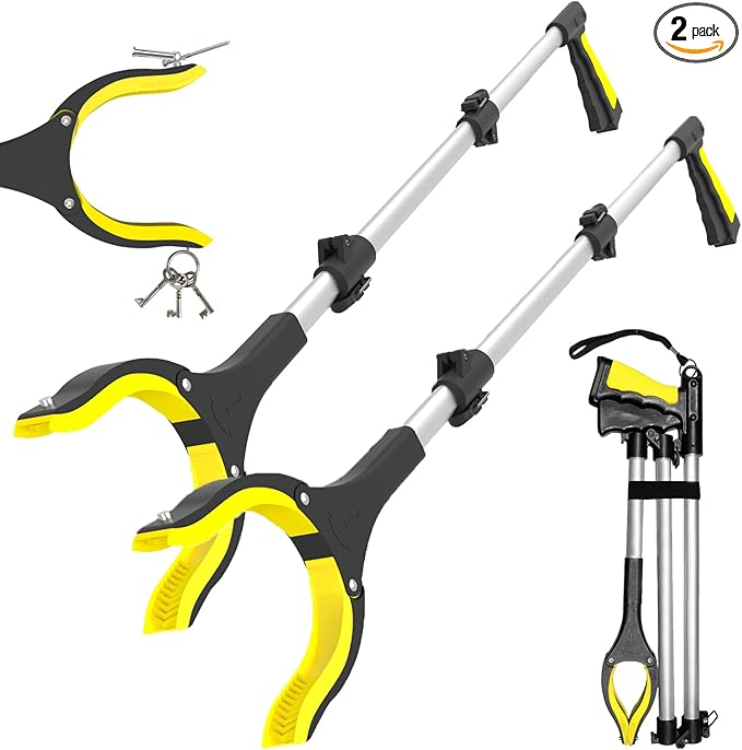 38" Extra Long Grabber Tool with 360°Rotating Anti-Slip Jaw， Lightweight Reaching Aid Reacher Tool, Arm Extension Heavy Duty Grabbers for Elderly (38 Inch - 2PCS)