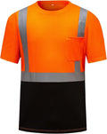 High Visibility Shirts Quick Dry Safety T Shirts with Reflective Strips and Pocket Short Sleeve Mesh Hi Vis Construction Work Class 2 Shirt for Men/Women Black Bottom Orange,Medium