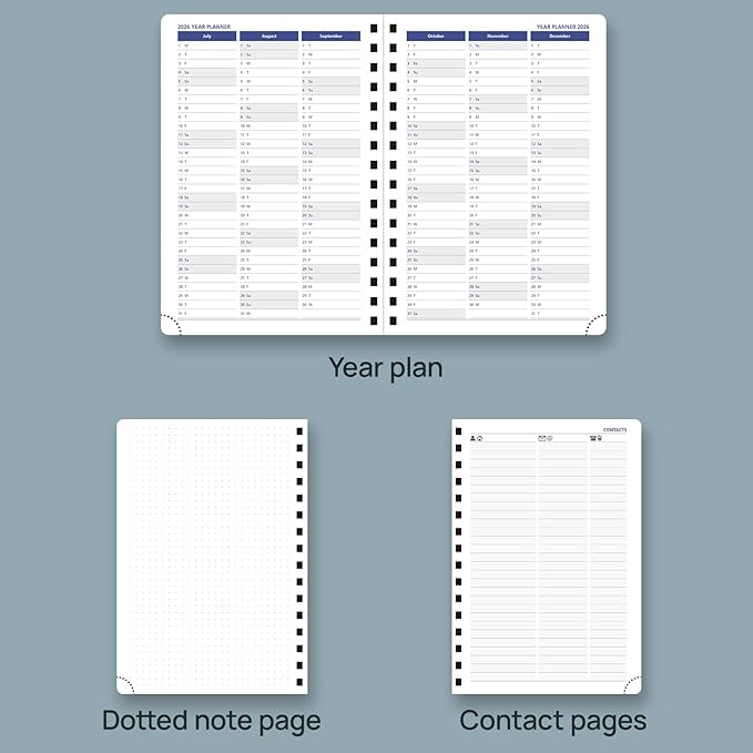 POPRUN 2026 Daily Planner One Page per Day (Medium 6'' x 8.5'') - 12 Months Calendar Appointment Book with Hourly Slots, Inner Pocket, Monthly Tabs, Pen Holder - Black