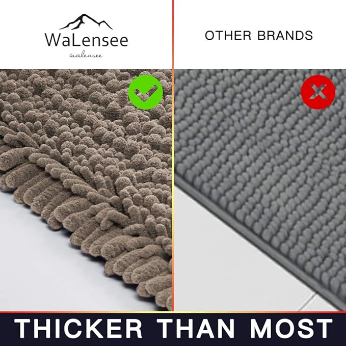 Walensee Large Bathroom Rug Non Slip Bath Mat (72x24 Inch Taupe) Water Absorbent Super Soft Shaggy Chenille Machine Washable Dry Extra Thick Perfect Absorbant Best Plush Carpet for Shower Floor