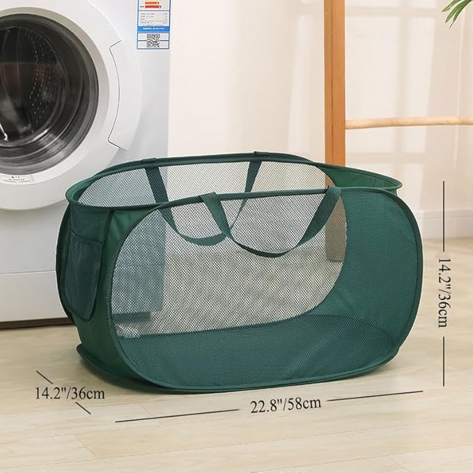 4 Piece Popup Mesh Laundry Basket Durable Handles Collapsible Laundry Baskets Folding Clothes Pastic Hamper for Laundry Room College Dorm (Gray)