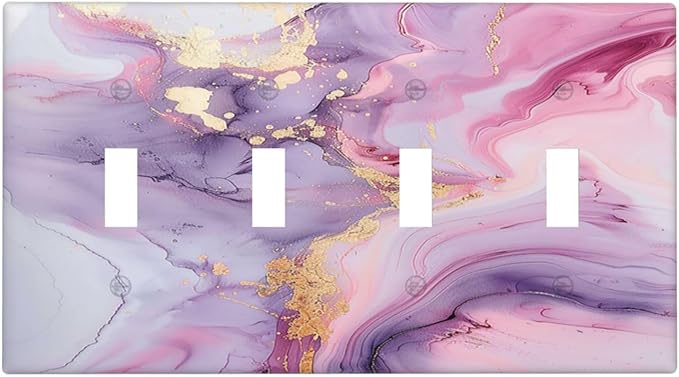 Light Switch Covers Pink Marble Abstract Purple Gold Texture Quad Toggle Electrical Faceplate 4 Gang Wall Plate Decorative Switch Plates for Bathroom living Room Decor