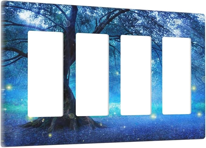 Light Switch Cover Fantasy Fairy Tree In Mystic Forest 4 Gang Switch Plate Quad Rocker Wall Plates GFCI Outlet Covers Decorative Receptacle Cover for Bathroom Bedroom Decor