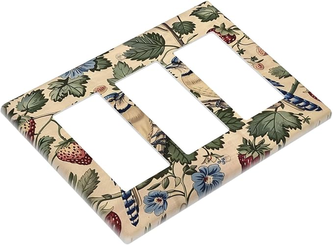 Light Switch Covers Vintage Floral Bird Strawberry Thief William Morris 3 Gang Rocker Electrical GFCI Decorative Triple Outlet Wall Plate Cover Switchplate for Bedroom Home Decor