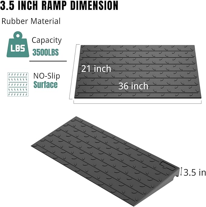 BESEA 3.5" inch Threshold Ramp Rubber Wheelchair Ramp, No-Slip Surface 3500 Lbs Load Capacity for Home Doorways Driveways Curb