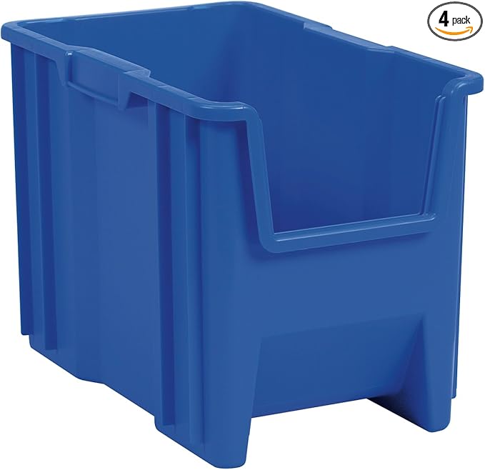 Akro-Mils 13014 Stak-N-Store Heavy Duty Stackable Open Front Plastic Storage Container Bin, (17-1/2-Inch x 11-Inch x 12-1/2-Inch), Blue, (4-Pack)