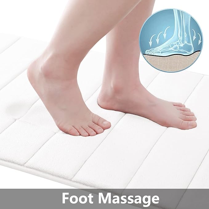 Buganda Memory Foam Bath Mat, 35.4" x 24", Ultra Soft and Non-Slip Bathroom Rugs, Water Absorbent and Machine Washable Bath Rug Runner for Bathroom, Shower, and Tub, White