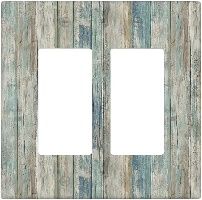 Outlet Covers Tea Vintage Wood Plank Distressed Grain Rustic Board Double Rocker/Decora Light Switch Cover Decorative 2 Gang Gfci Wall Plate Covers Electrical Switchplate for Farmhouse Bedroom