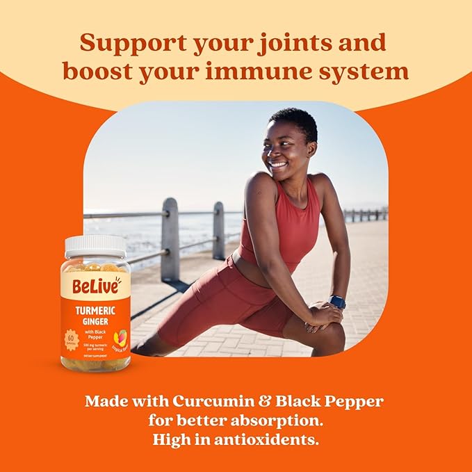 BeLive Turmeric Curcumin with Black Pepper & Ginger - 500 mg of Turmeric and Ginger Supplement for Immune Support, Healthy Skin, and Mobility - Tropical Flavor | 60 Count