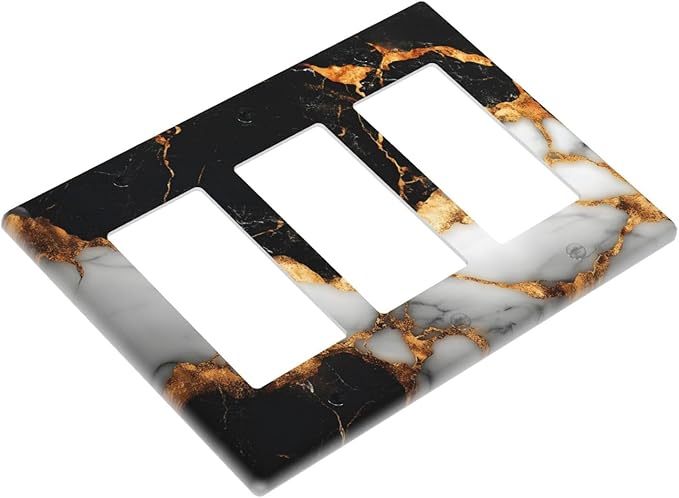 Decorative Outlet Covers Black Gold Marble 3 Gang Gfci Wall Plate Triple Rocker Light Switch Cover Plate Switch Plate Covers for Country Bathroom Bedroom Decor