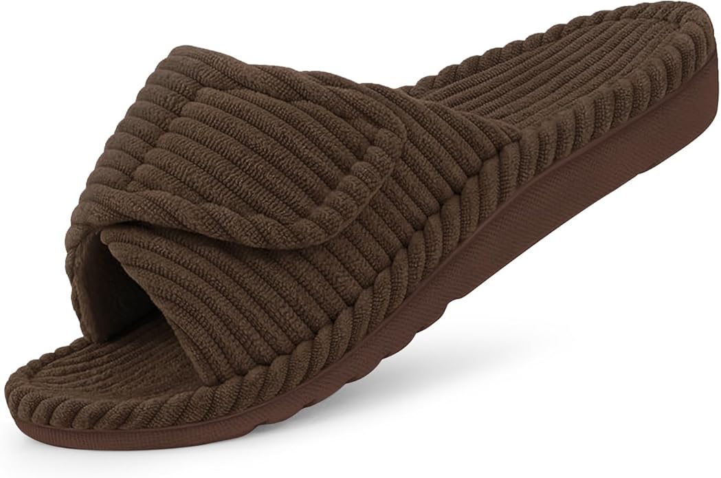 Litfun Orthopedic House Slippers for Women Adjustable Arch Support Indoor Slippers Open Toe Corduroy Bedroom Shoes