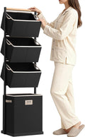 SOLEDI 4 Section Laundry Hamper Sorter, Stackable Laundry Basket Organizer with Removable Basket, 125L 4-Tier Vertical Laundry Sorter for Small Space, Laundry Room, Dorm, Bathroom, Wardrobe Black