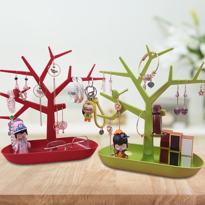 Tabletop Key Holder Stand Tree Key Rack,Stand Jewelry Display Necklace Ring Earring Holder Rack,Jewelry Organizer Tray Home Decor for Home Entryway (Green)