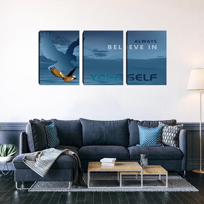 3 Pieces Modern Entrepreneur Quotes Posters Prints Motivational Office Canvas Wall Art Moitvational Wall Art Eagle Picture Motivation Blue Decoration for Living Room Bedroom(72''Wx36''H)