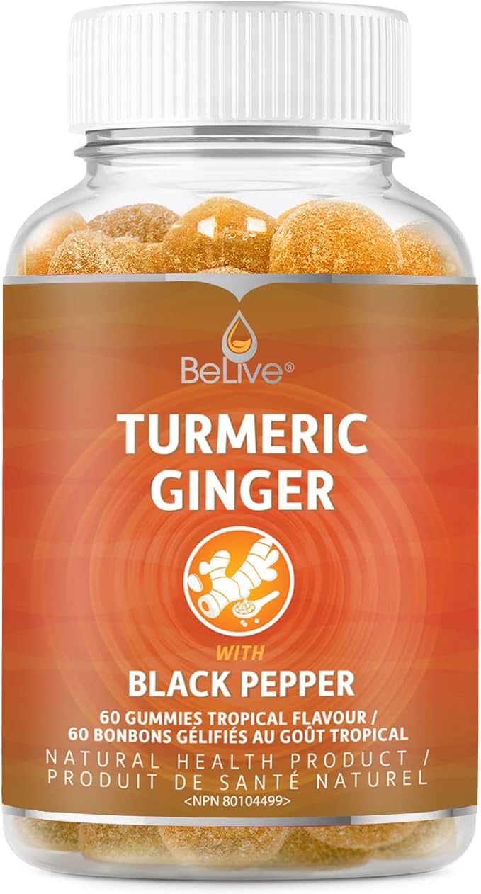 BeLive Turmeric Curcumin with Black Pepper & Ginger - 500 mg of Turmeric and Ginger Supplement for Immune Support, Healthy Skin, and Joint Health - Tropical Flavor | 3-Pack