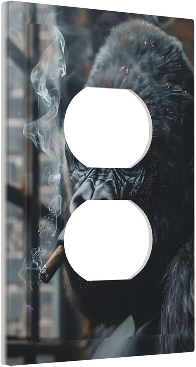 Funny Animal Smoking Black Orangutan Outlet Covers 1 Gang Duplex Light Switch Cover Decorative Switch Plates Electrical Receptacle Faceplate Wall Plate for Farmhouse Home Office Decor
