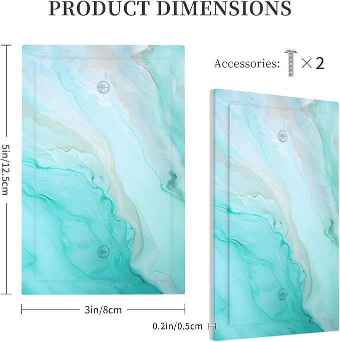 Teal Gold Marbling Turquoise Print Light Switch Cover Plate 1 Gang No Device Blank Electrical Wall Plates Faceplate Decorative Switch Plate Covers for Bathroom Living Room Home Decor