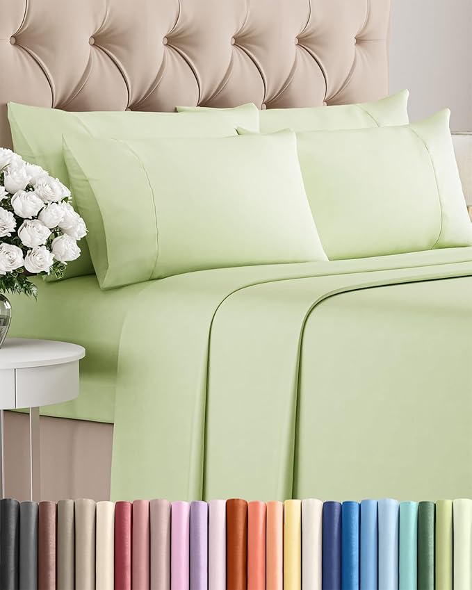 Queen 6 Piece Sheet Set - Cooling & Breathable Bed Sheets - Hotel Luxury Bed Sheets for Women, Men, Kids & Teens - Bedding w/Deep Pockets & Easy Fit - Soft & Wrinkle Free - Queen Light Sage Sheets