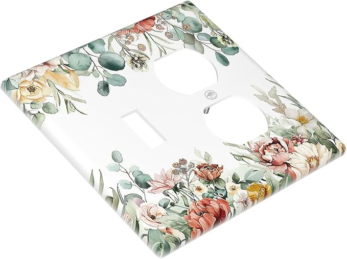 Wallplates Vintage Boho Floral Leaves Rustic Sage Botanical 1 Toggle 1 Duplex Switch Plate Electrical GFCI Faceplate Decorative Light Switch Covers for Bedroom Home Decor