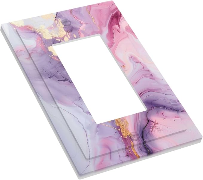 Decorative Outlet Covers Pink Marble Abstract Purple Gold Texture 1 Gang Single Rocker Light Switch Cover Plate Wall Plates GFCI Faceplate for Bathroom living Room Decor