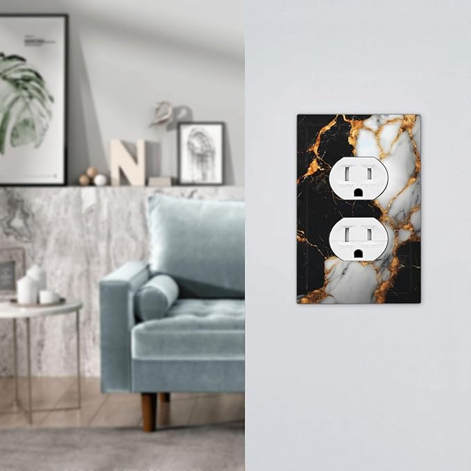 Outlet Covers Black Gold Marble Decorative 1 Gang Duplex Light Switch Cover Plate Receptacle Wall Plate Electrical Switch Plate Covers for Country Bathroom Bedroom Decor