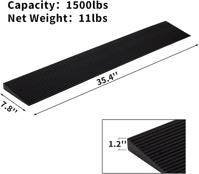1.2'' Rise Solid Rubber Wheelchair Ramp,Threshold Ramp Used for Thresholds,Doorways and Bathroom (High:1.2 Inch(Pack of 1)) Black