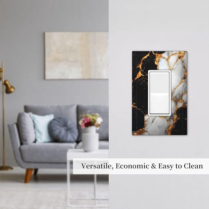 Decorative Outlet Covers Black Gold Marble 1 Gang Rocker Light Switch Cover Plate Single Gfci Light Switch Covers Wall Plate for Country Bathroom Bedroom Decor