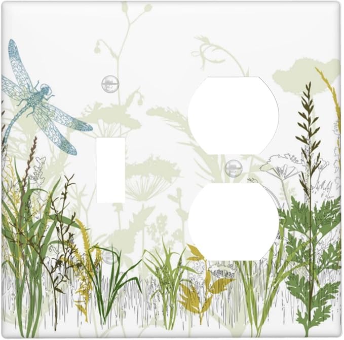 Wild Flower Dragonfly 2 Gang Toggle Outlet Light Switch Cover Plates Decorative Electric Outlet Covers Decorator Wall Switch Plate Receptacle Plug Covers 4.6 * 4.5 Inches
