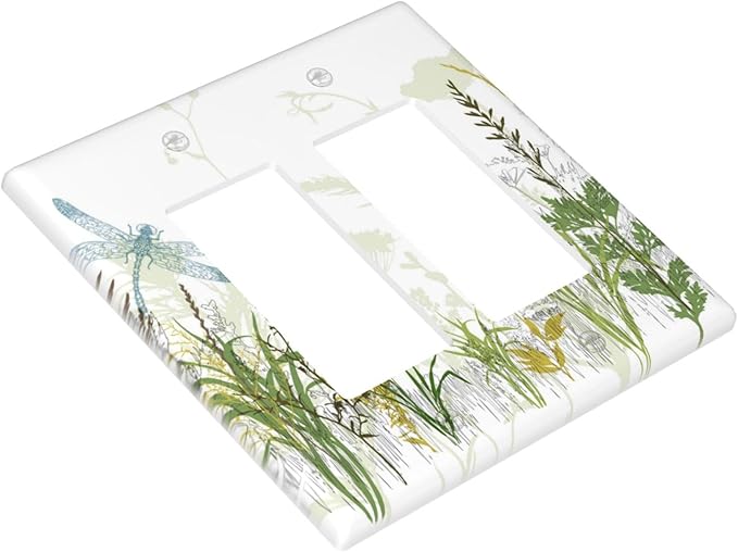 Wild Flower Dragonfly 2 Gang Rocker Light Switch Cover Plates Decorative Electric Outlet Covers Decorator Wall Switch Plate Receptacle Plug Covers 4.6 * 4.5 Inches