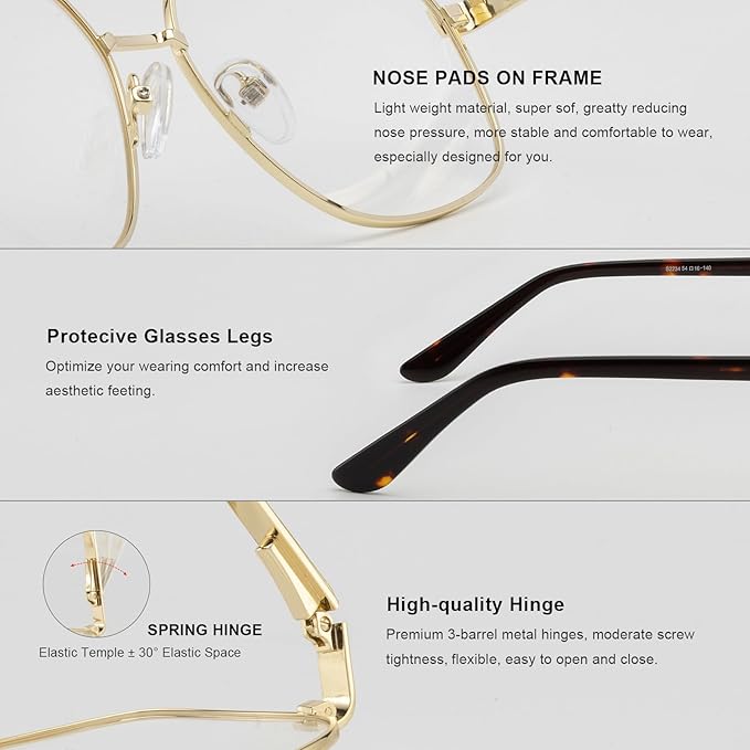 RB. Pilot Reading Glasses for Men Square Double Bridge Light Blocking Computer Readers Spring Hinge Metal Frame Acetate Legs