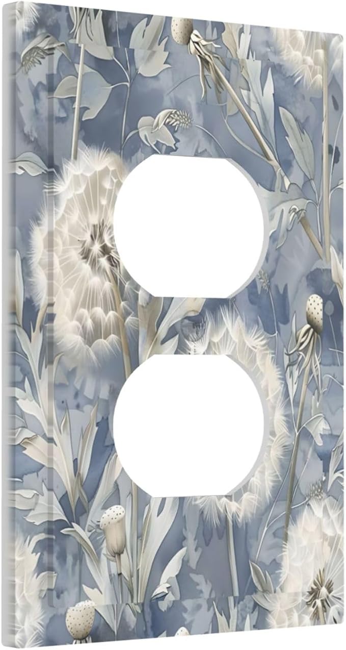 Blue Dandelion Vintage Floral Boho Flower Outlet Covers 1 Gang Duplex Light Switch Cover Decorative Switch Plates Electrical Receptacle Faceplate Wall Plate for Bedroom Living Room Home Decor
