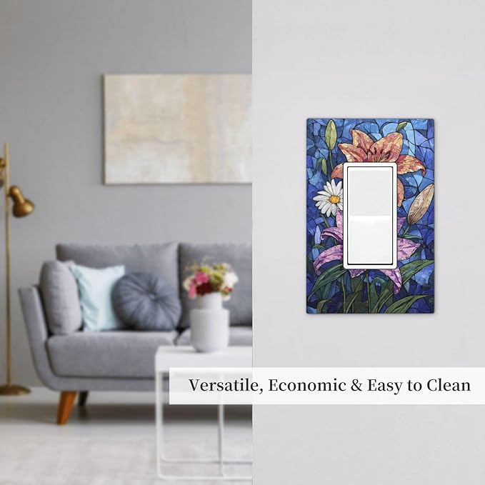 Decorative Outlet Covers Vintage Colorful Flower Oil Painting Style 1 Gang Single Rocker Light Switch Cover Plate Wall Plates GFCI Faceplate for Bedroom Bathroom Decor
