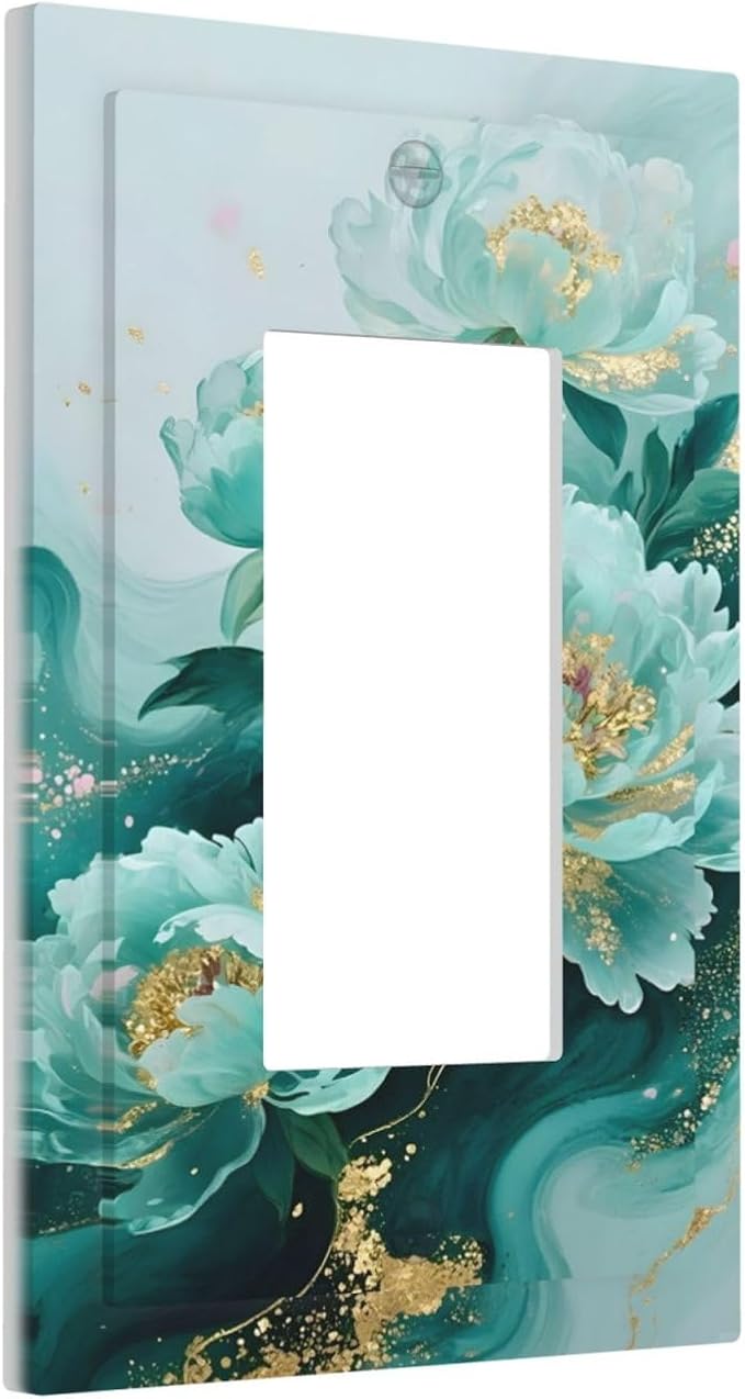 Decorative Outlet Covers Gold Green Floral Gilt Marble Flower 1 Gang Rocker Light Switch Cover Plate Single Gfci Light Switch Covers Wall Plate for Bathroom Decor