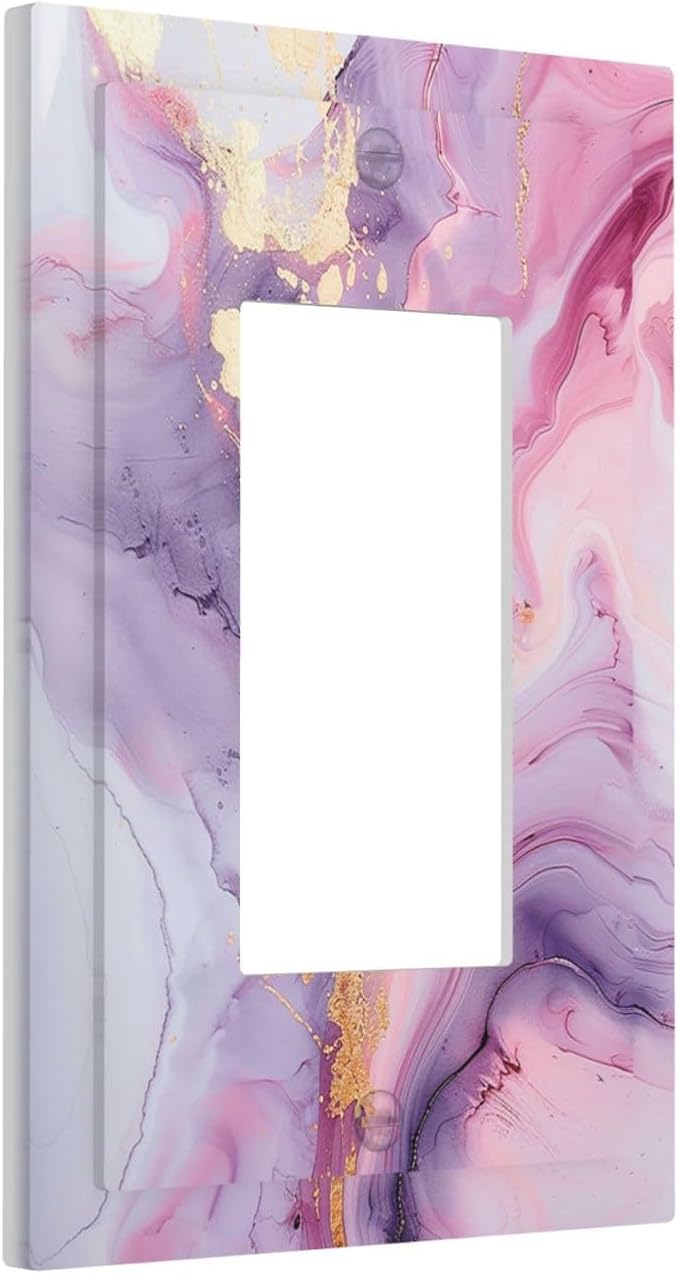 Decorative Outlet Covers Pink Marble Abstract Purple Gold Texture 1 Gang Single Rocker Light Switch Cover Plate Wall Plates GFCI Faceplate for Bathroom living Room Decor