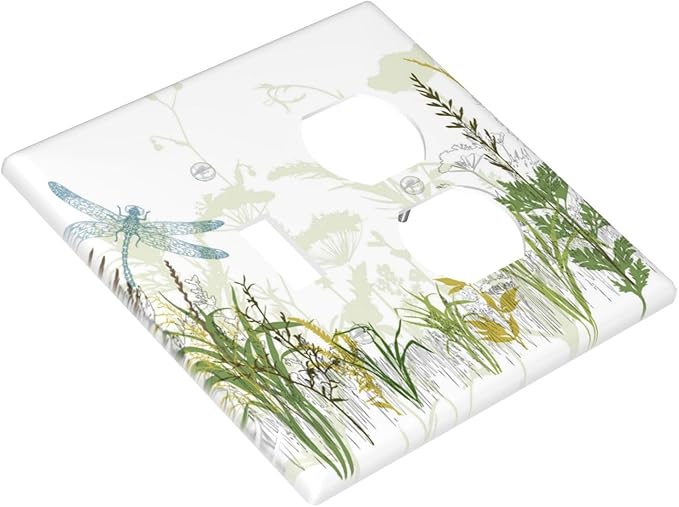 Wild Flower Dragonfly 2 Gang Toggle Outlet Light Switch Cover Plates Decorative Electric Outlet Covers Decorator Wall Switch Plate Receptacle Plug Covers 4.6 * 4.5 Inches